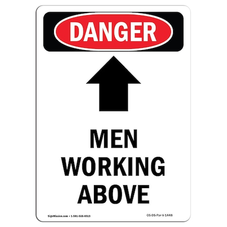 Signmission Safety Sign, OSHA Danger, 14" Height, Men Working Above, Portrait OS-DS-D-1014-V-1448